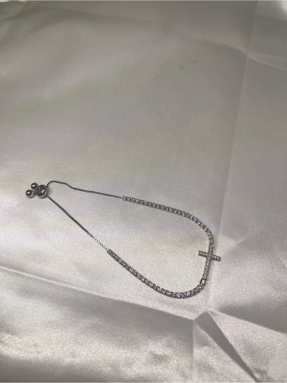 Sterling Silver Crystal Cross Tennis Bracelet - Silver